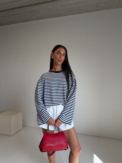 PRUHOVANÉ TRIKO S DLOUHÝM RUKÁVEM navy/white