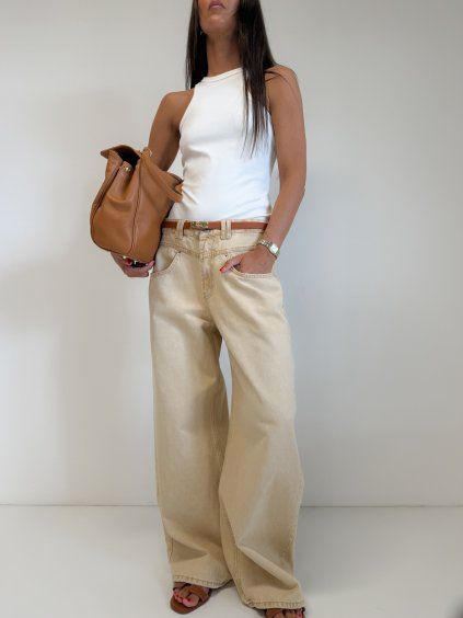 WIDE LEG DŽÍNY beige