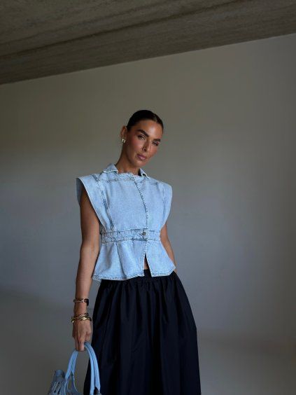 DENIM PEPLUM VESTA light blue