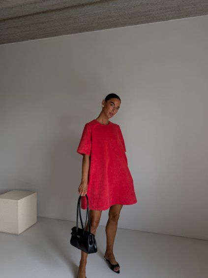 DENIM OVERSIZED ŠATY red