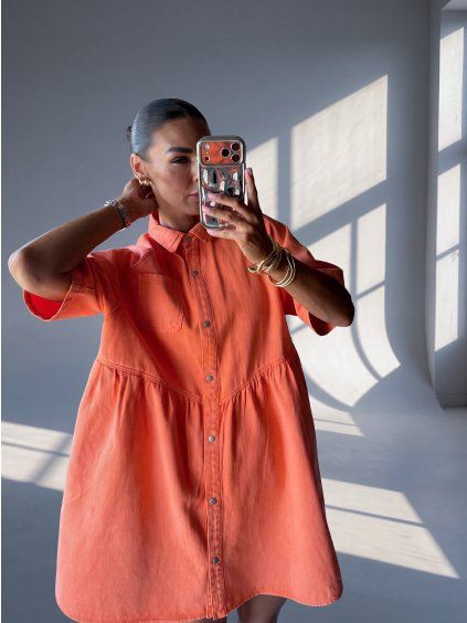 OVERSIZED DENIM ŠATY orange