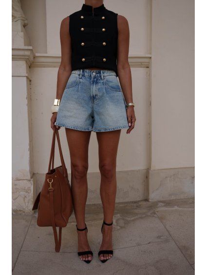 DENIM NABÍRANÉ ŠORTKY light blue