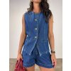DENIM SET - VYPASOVANÁ VESTA + ŠORTKY