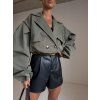 KRÁTKÝ NABÍRANÝ TRENCH COAT - khaki