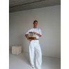 WIDE LEG DŽÍNY S OHRNUTÝM PASEM white