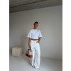 WIDE LEG DŽÍNY S OHRNUTÝM PASEM white