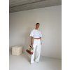 WIDE LEG DŽÍNY S OHRNUTÝM PASEM white