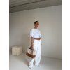 WIDE LEG DŽÍNY S OHRNUTÝM PASEM white