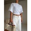 WIDE LEG DŽÍNY S OHRNUTÝM PASEM white