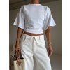 WIDE LEG DŽÍNY S OHRNUTÝM PASEM white