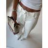 WIDE LEG DŽÍNY S OHRNUTÝM PASEM white