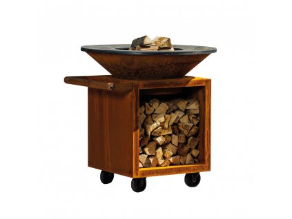 OFYR Classic+ Storage Corten 100 PRO – designové ohniště 100 cm se zásobníkem na dřevo