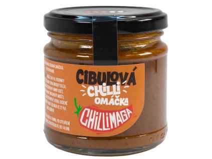 CHILLIMAGA cibulová chilli omáčka ve skle s karamelizovanou cibulí a jemnou pálivostí.