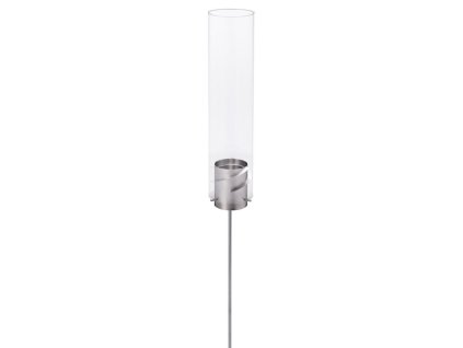 Stojací biokrb SPIN Ground Spike Silver s čirým válcem a kovovým podstavcem na zahradní zapíchnutí.