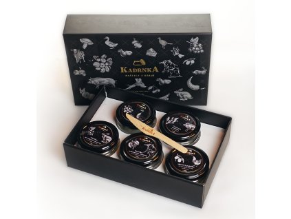 Retro - elegantní černá sada s 5 paštikami & vtipným tričkem