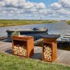 OFYR Classic Storage Corten – designové ohniště a gril s úložným prostorem na dřevo u mola, venkovní vaření u vody, prémiové zahradní grilování.