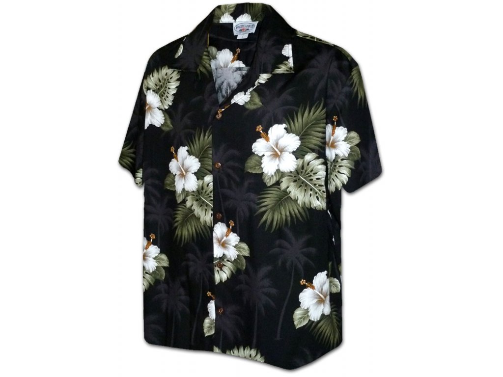 Černá havajská košile s motivem ibišku