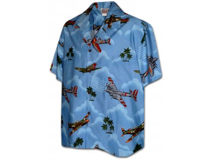 Světle modrá havajská košile s motivy letadel