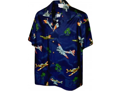 Tmavě modrá havajská košile s motivy letadel