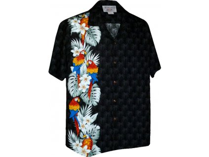 Černá havajská košile s motivem papoušků