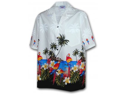 Bílá havajská košile s motivem palem a papoušků