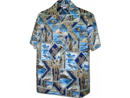 Modrá havajská košile s motivem surfování