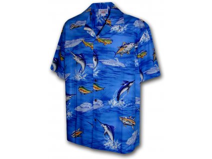 Modrá havajská košile s motivem ryb
