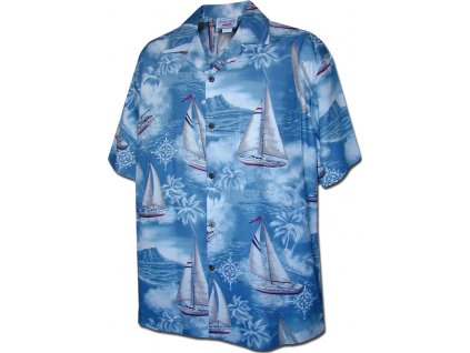 Světle modrá havajská košile s motivem plachetnic