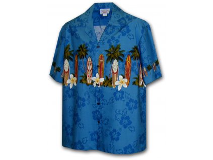 Modrá havajská košile s motivem palem a surfování