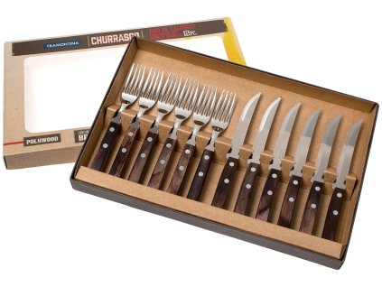 Steakový příbor - hnědé dřevo, 12 ks