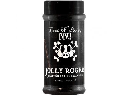 Grilovací koření Loot N' Booty BBQ Jolly Roger Jalapeno Garlic Black Rub, 397 g