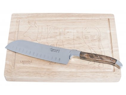Nůž Santoku s dřevěným prkénkem Luxury - rukojeť z olivového dřeva