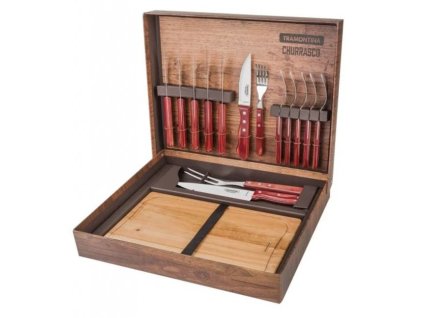Set příborů na grilování Tramontina Churrasco Polywood BBQ - 15 ks, červený