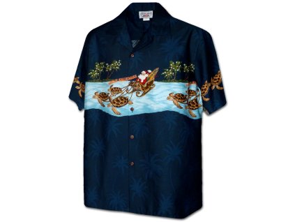 Modrá havajská košile s motivem Santy na saních