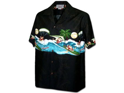 Černá havajská košile s klasickým motivem Santy na moři