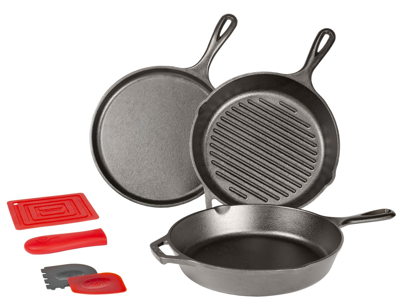 Třídílná sada litinových pánví Lodge s grilovací pánví