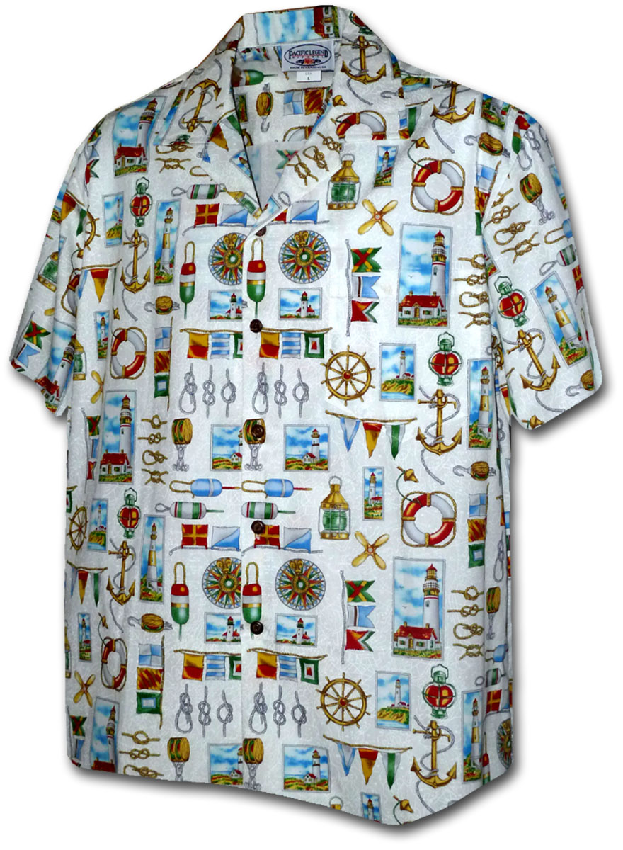 Pacific Legend Bílá havajská košile s námořním motivem Velikost: XL