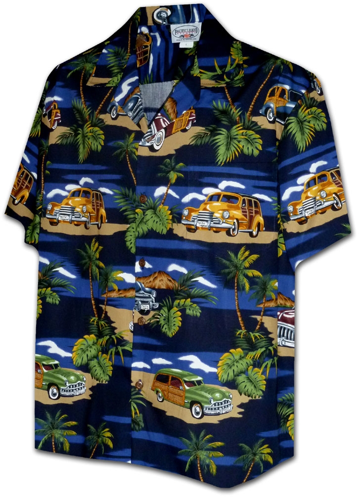 Pacific Legend Modrá havajská košile s motivem retro automobilů Velikost: L