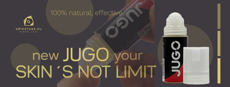 Detail roll-onu JUGO pre lezcov – 100 % prírodné zloženie, ktoré pomáha udržať prsty v hre. Teraz dostupné na Gripstone.eu.