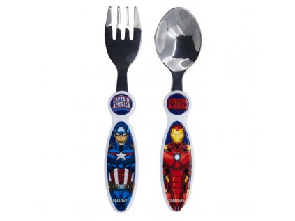 marvel avengers sada priboru lzicka vidlicka 2 pcs elliptical metallic cutlery set avengers invincible force captain america iron man