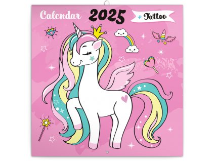 Poznámkový kalendář Šťastní jednorožci 2025, 30 × 30 cm