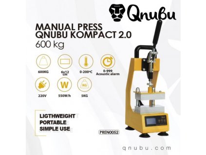 Qnubu Rosin Press manuální lis 600 kg, lisovací plocha 6x12 cm