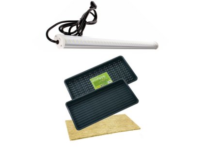 Základní set na pěstování microgreens s LED osvětlením, rockwool Grodan