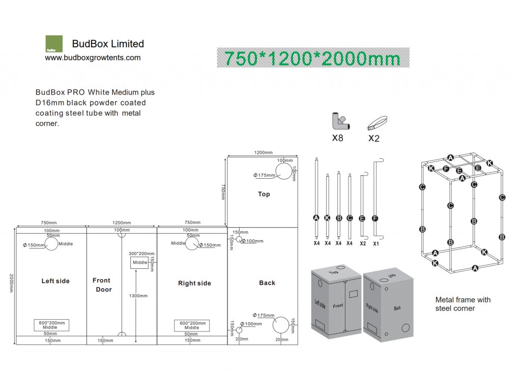 BudBox PRO Medium 75x120x200cm - bílý