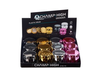 Champ High Shiny Drum Grinder, čtyřdílná kovová drtička, 63mm
