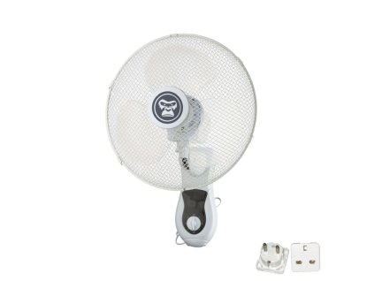 Gorilla Oscillating Wall Fan, třírychlostní nástěnný ventilátor 40 cm S ADAPTÉREM UK/EU