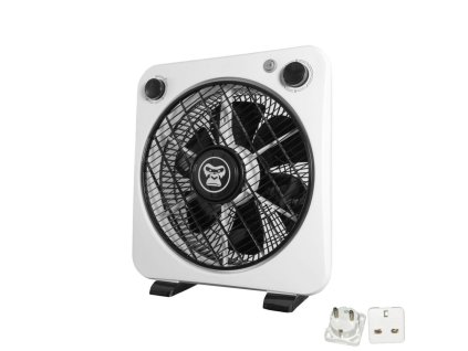 Gorilla Rotating Box Fan, třírychlostní podlahový ventilátor 31.5 cm S ADAPTÉREM UK/EU