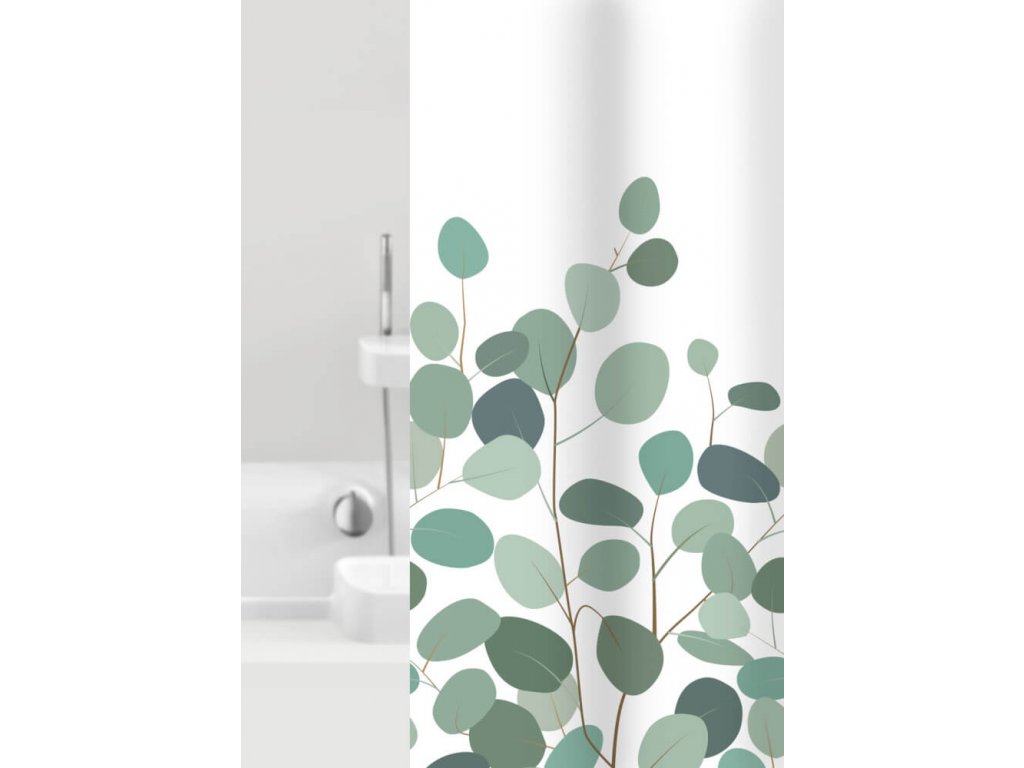 FLORAL - Sprchový závěs 180x200 cm, bílo-zelená