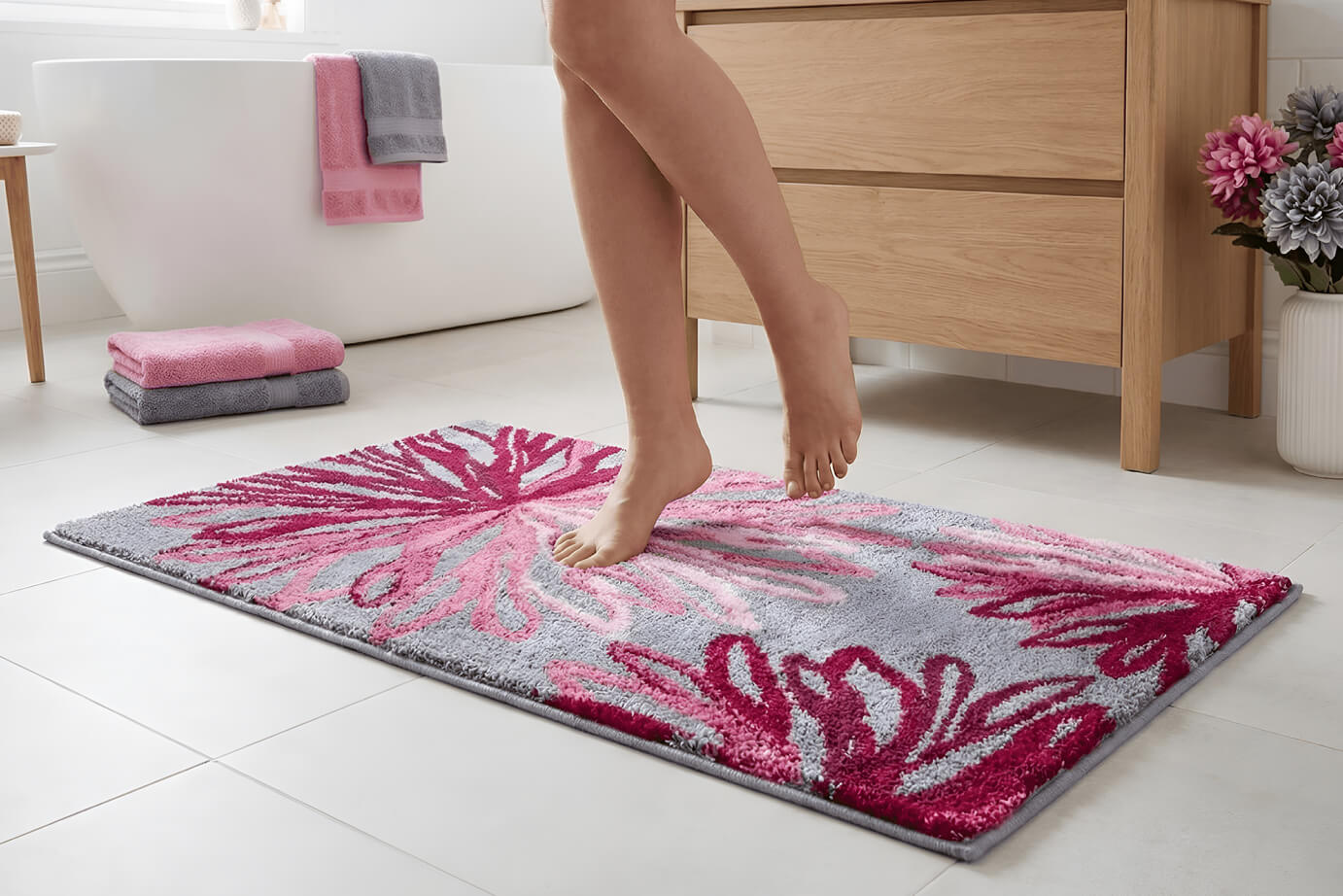 Ein robuster Badteppich als wärmender Arm