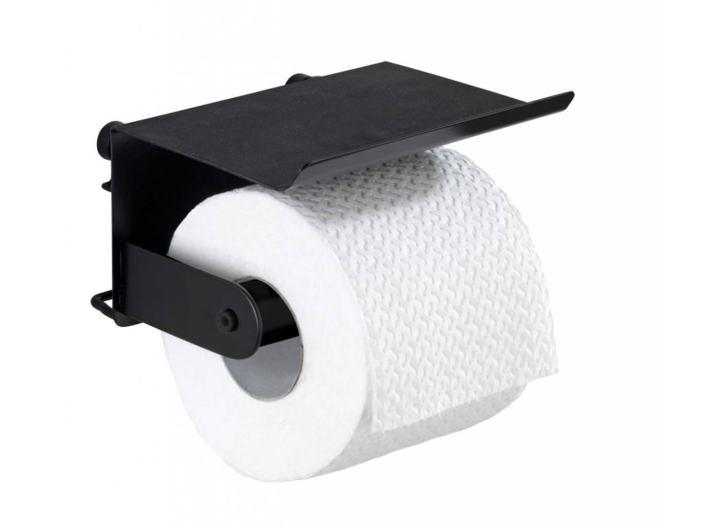 Toilettenpapierhalter mit Ablage schwarz 10x14x14 cm OHNE RETURN Classic  Plus, Badezimmerzubehör WENKO, z23885100, 4008838279045